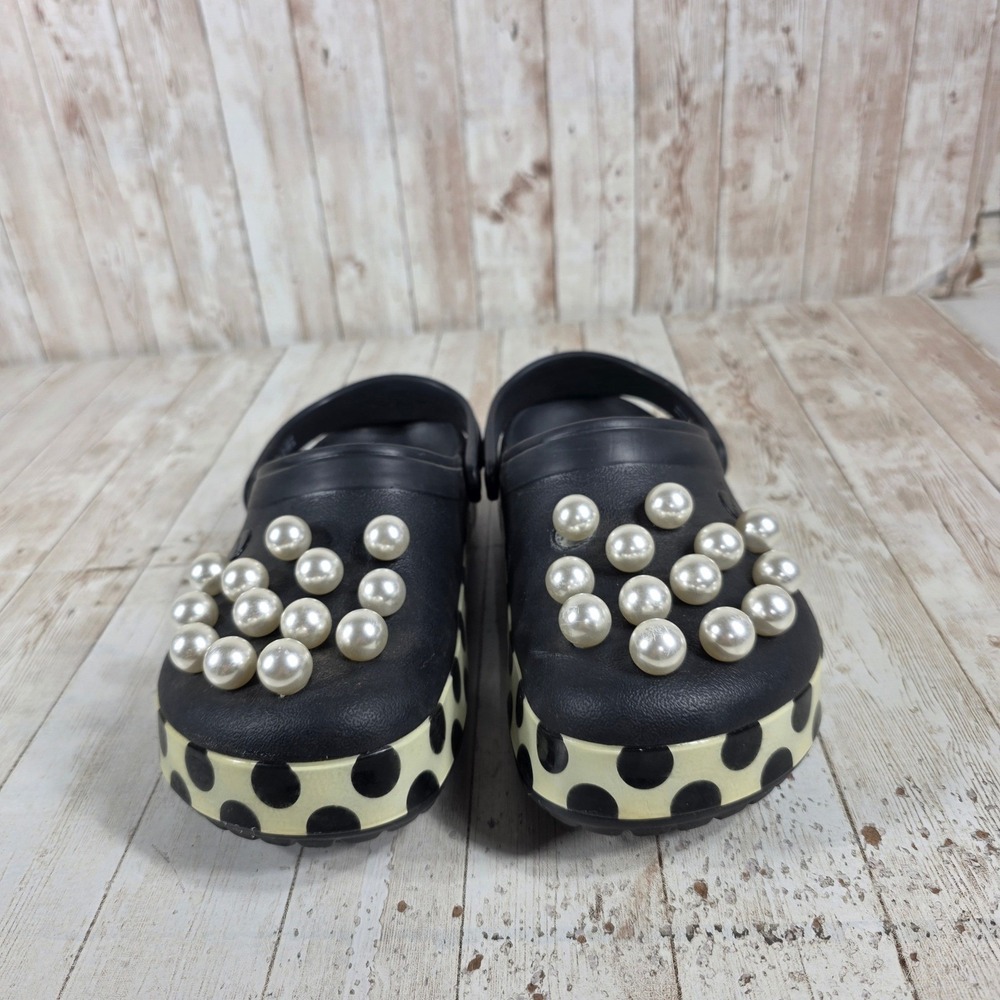 Crocs Women's Black Polka Dot Pearl Embellished Clogs Size 9 - Picture 4 of 6